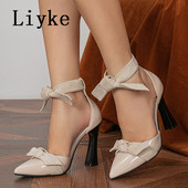 Liyke Fashion Design Ženske cipele s mašnom na vezanje Proljetne cipele sa šiljatim prstima Slingback Visoke potpetice Mule sandale Ženske cipele Crna narančasta