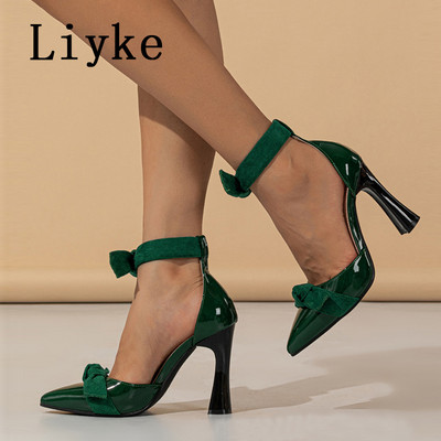 Liyke Fashion Design Ženske cipele s mašnom na vezanje Proljetne cipele sa šiljatim prstima Slingback Visoke potpetice Mule sandale Ženske cipele Crna narančasta