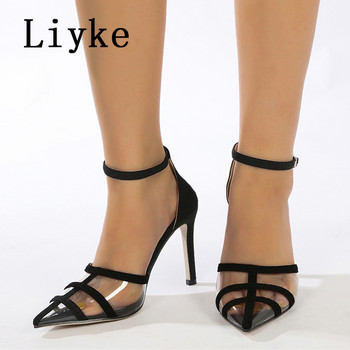 Liyke PVC прозрачни сандали с високи токчета с остри пръсти, модни сандали с каишка, дамски помпи Zapatos Mujer