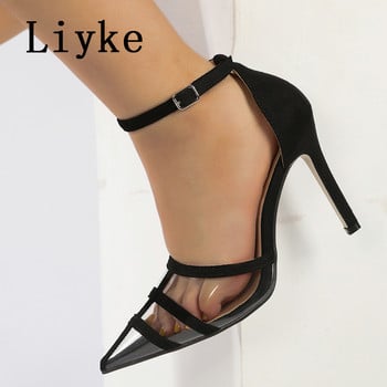 Liyke PVC прозрачни сандали с високи токчета с остри пръсти, модни сандали с каишка, дамски помпи Zapatos Mujer