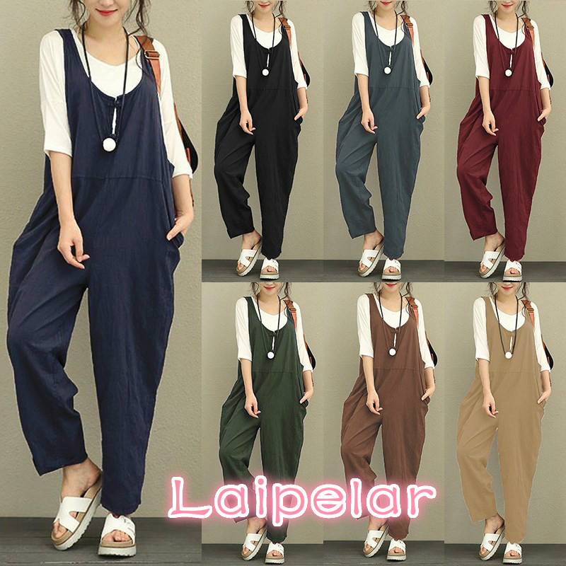 Pamučne lanene hlače u 7 boja Proljeće Jesen Ženski kombinezoni Vintage Kombinezoni bez rukava Bez leđa, Kombinezoni bez naramenica