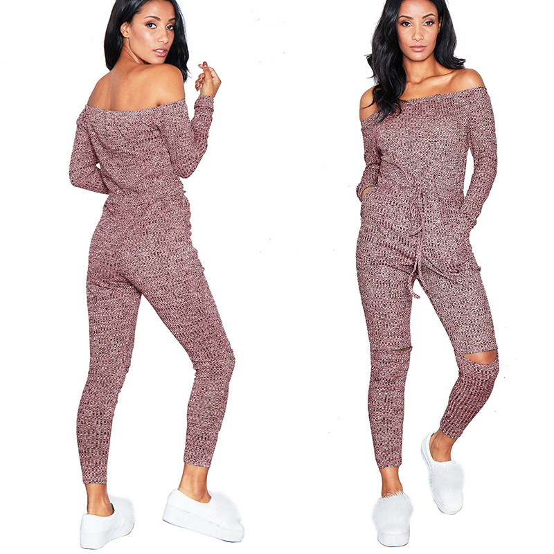 Dream Vine Plus Veličina XXL Elegantni pleteni kombinezon sa otvorenim ramenima i širokim izrezom Kombinezoni za žene Ženski izrezani kombinezoni