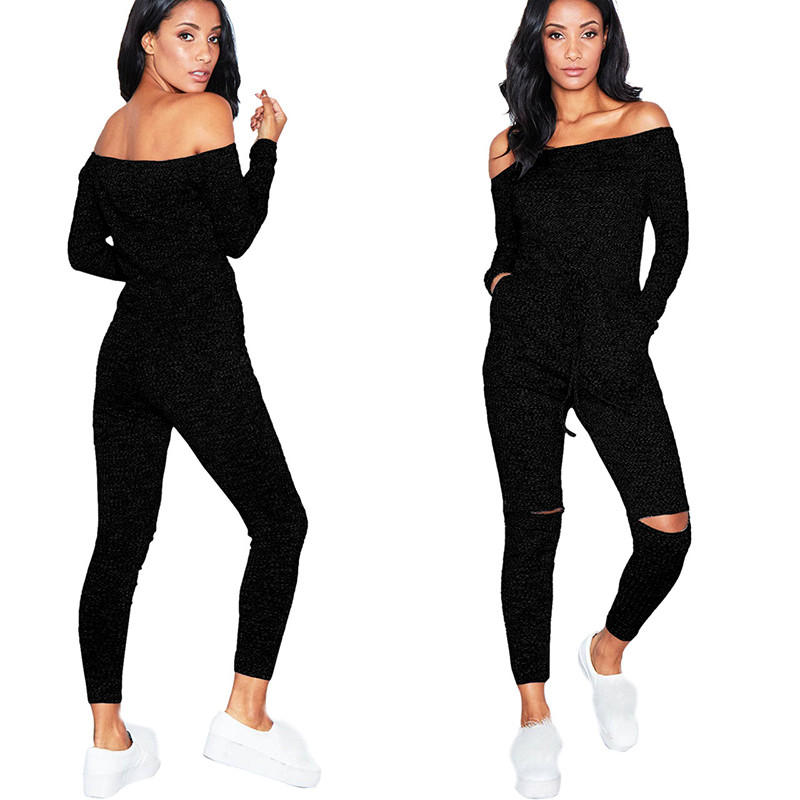 Dream Vine Plus Veličina XXL Elegantni pleteni kombinezon sa otvorenim ramenima i širokim izrezom Kombinezoni za žene Ženski izrezani kombinezoni