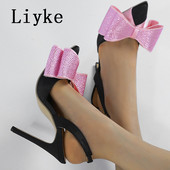 Liyke 2023 Nová móda Krištáľové motýlie uzly so špicatou špičkou Wdding vysoký podpätok Slingback sandále Dámske lodičky Party Stripper Prom Shoe