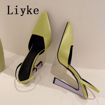 Liyke Странен стил Смесени цветове Мулета на високи токчета Дамски модни обувки с остър връх Плитки обувки с приплъзване Елегантни дамски обувки за парти