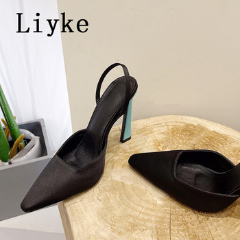 Liyke Странен стил Смесени цветове Мулета на високи токчета Дамски модни обувки с остър връх Плитки обувки с приплъзване Елегантни дамски обувки за парти