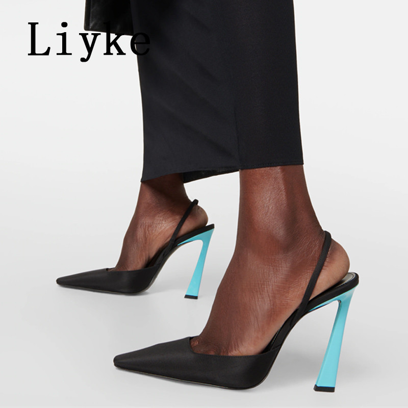 Dámske elegantné lodičky Liyke Strange Style Mixed Color High Heels Mules s ostrou špičkou a plytkými nazúvacími topánkami
