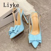 Liyke 2023 Nové topánky Lodičky Dámske Módne PU Kožené Motýlí Uzol Sexy Špičaté Toe Stripper Podpätky Párty Šaty Dámske Sandále