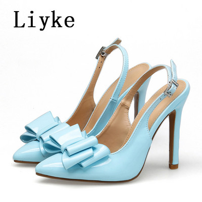 Liyke 2023 Nové topánky Lodičky Dámske Módne PU Kožené Motýlí Uzol Sexy Špičaté Toe Stripper Podpätky Párty Šaty Dámske Sandále