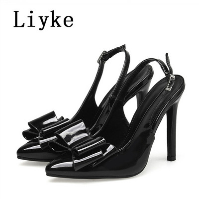 Liyke 2023 Nové topánky Lodičky Dámske Módne PU Kožené Motýlí Uzol Sexy Špičaté Toe Stripper Podpätky Párty Šaty Dámske Sandále