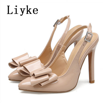 Liyke 2023 Nové topánky Lodičky Dámske Módne PU Kožené Motýlí Uzol Sexy Špičaté Toe Stripper Podpätky Párty Šaty Dámske Sandále