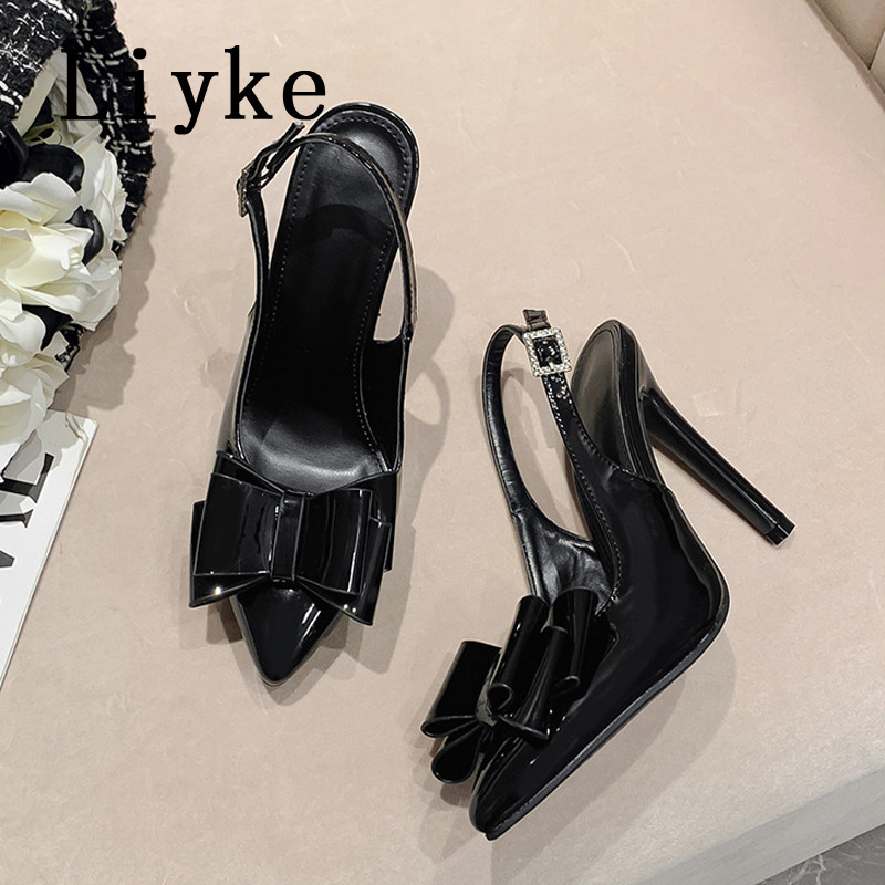 Liyke 2023 Nové topánky Lodičky Dámske Módne PU Kožené Motýlí Uzol Sexy Špičaté Toe Stripper Podpätky Párty Šaty Dámske Sandále