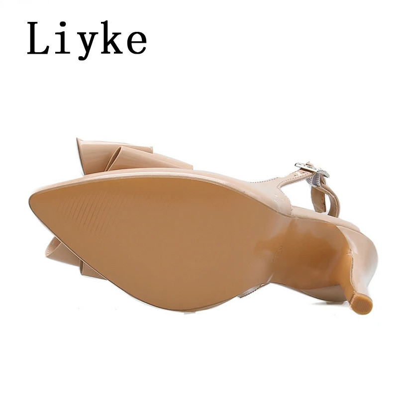 Liyke 2023 Nové topánky Lodičky Dámske Módne PU Kožené Motýlí Uzol Sexy Špičaté Toe Stripper Podpätky Párty Šaty Dámske Sandále