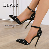 Liyke 2023 Nová značka Dámske lodičky Módne nitované špicaté špičky Slingback vysoké podpätky Sandále Sexy Night Club Striptérske topánky Veľkosť 35-42