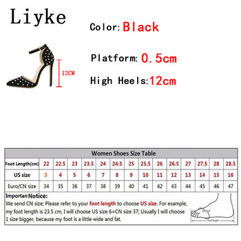 Liyke 2023 Нова марка Дамски помпи Модни сандали с остри пръсти с нитове и високи токчета Секси обувки за стриптийз за нощен клуб Размер 35-42