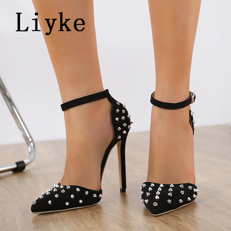 Liyke 2023 Nová značka Dámske lodičky Módne nitované špicaté špičky Slingback vysoké podpätky Sandále Sexy Night Club Striptérske topánky Veľkosť 35-42