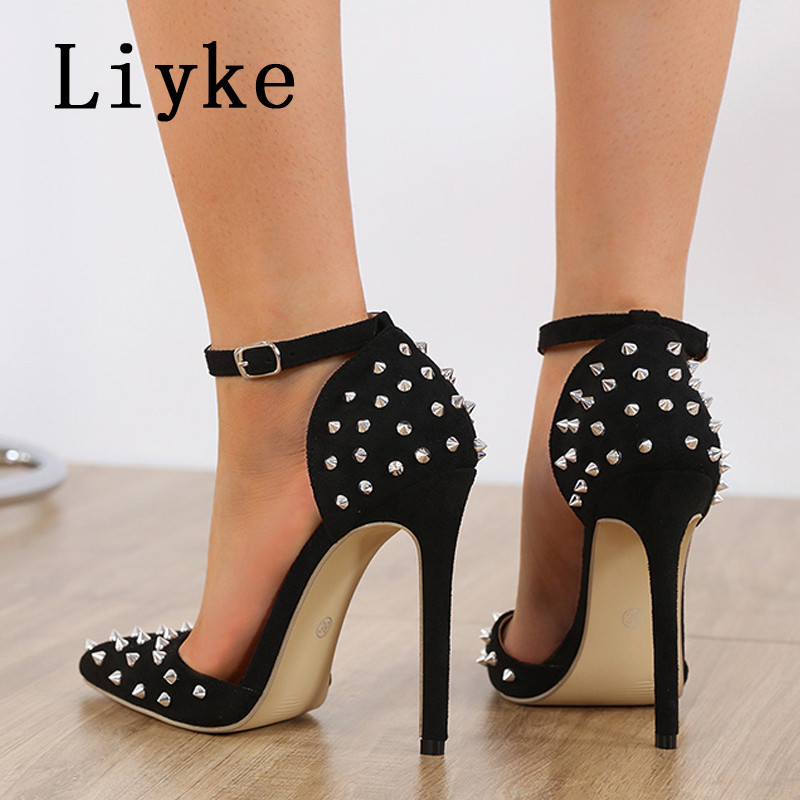 Liyke 2023 Nová značka Dámske lodičky Módne nitované špicaté špičky Slingback vysoké podpätky Sandále Sexy Night Club Striptérske topánky Veľkosť 35-42