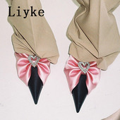 Liyke New Design Plisat Satin Femei Pompe Sexy Cristal Catarama Varf Ascutit Catâri Toc Înalt Pantofi pentru banchet de nuntă Zapatos Mujer