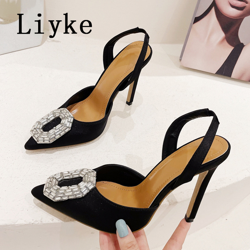 Liyke 2023, nove modne ženske cipele sa vještim kamenčićima, kristalne kopče, svilene špicaste cipele s visokim petama, cipele za maturalnu zabavu, dame