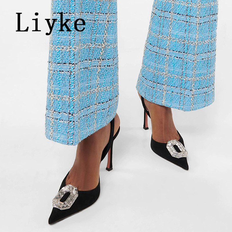 Liyke 2023, nove modne ženske cipele sa vještim kamenčićima, kristalne kopče, svilene špicaste cipele s visokim petama, cipele za maturalnu zabavu, dame