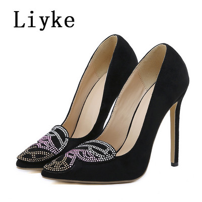 Liyke 2023 Nové dámske lodičky na jehlovom podpätku, módne farebné krištáľové kamienky, sexy špicaté špičky, striptérske podpätky, párty dámske sandále