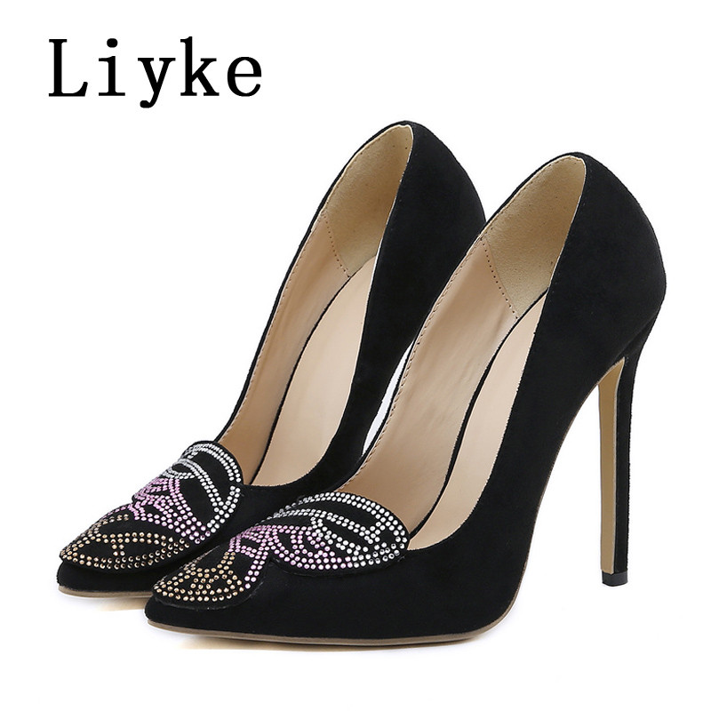 Liyke 2023 Nové dámske lodičky na jehlovom podpätku, módne farebné krištáľové kamienky, sexy špicaté špičky, striptérske podpätky, párty dámske sandále