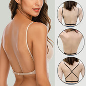 Sutien sexy fără spate din dantelă Deep U Back Back Bralette cupa subțire Sutien Halter moale, fără sudură, elastic, lenjerie de corp Tank Tops Encaje Mujer