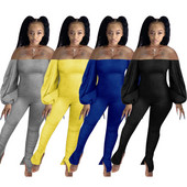 Sexy dámske nohavice s odhalenými ramenami, skladanými bublinovými rukávmi, mikro rohovinami, dámske slim fit nohavice, plus veľkosť, čierna, modrá, sivá, žltá