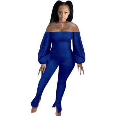 Sexy dámske nohavice s odhalenými ramenami, skladanými bublinovými rukávmi, mikro rohovinami, dámske slim fit nohavice, plus veľkosť, čierna, modrá, sivá, žltá