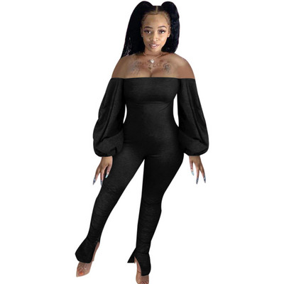 Sexy dámske nohavice s odhalenými ramenami, skladanými bublinovými rukávmi, mikro rohovinami, dámske slim fit nohavice, plus veľkosť, čierna, modrá, sivá, žltá