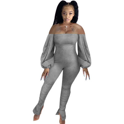 Sexy dámske nohavice s odhalenými ramenami, skladanými bublinovými rukávmi, mikro rohovinami, dámske slim fit nohavice, plus veľkosť, čierna, modrá, sivá, žltá