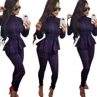 Ženski modni radni kombinezon plus XXL veličina, karirani jesenski uski kombinezon s printom i remenom, kombinezon s dolčevitom