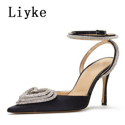 Liyke Proljeće Jesen Ženske visoke potpetice Seksi kristalne kopče u obliku srca Prozirne cipele na cipele Sandale velika veličina 43 Ženske cipele Ružičasta