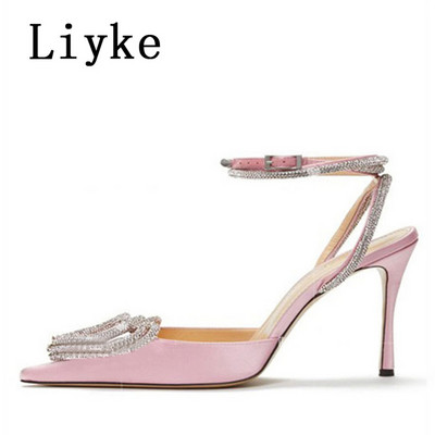 Liyke Proljeće Jesen Ženske visoke potpetice Seksi kristalne kopče u obliku srca Prozirne cipele na cipele Sandale velika veličina 43 Ženske cipele Ružičasta