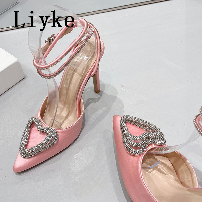 Liyke Proljeće Jesen Ženske visoke potpetice Seksi kristalne kopče u obliku srca Prozirne cipele na cipele Sandale velika veličina 43 Ženske cipele Ružičasta