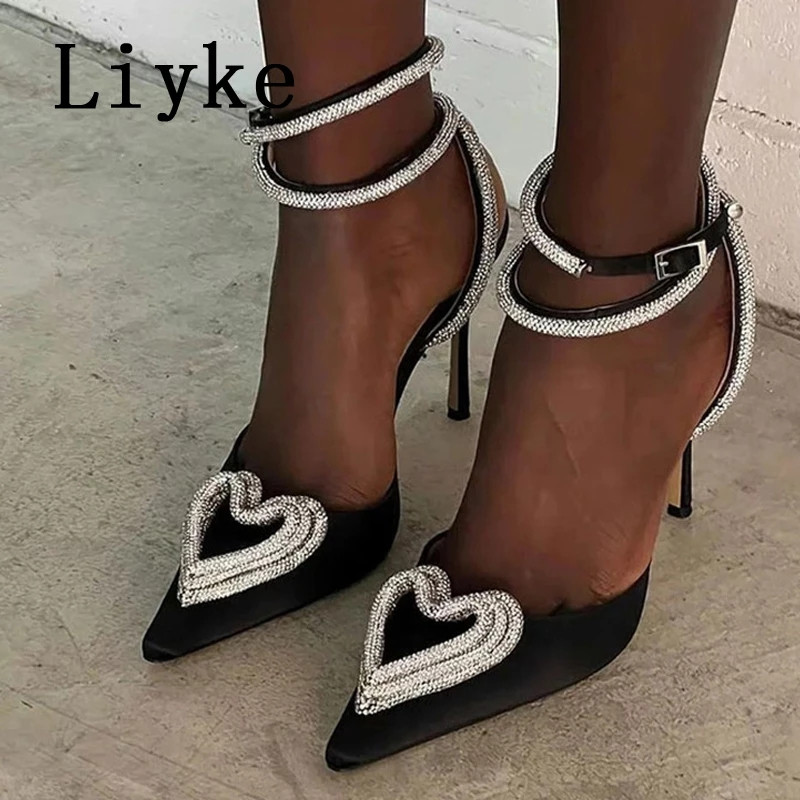 Liyke Proljeće Jesen Ženske visoke potpetice Seksi kristalne kopče u obliku srca Prozirne cipele na cipele Sandale velika veličina 43 Ženske cipele Ružičasta