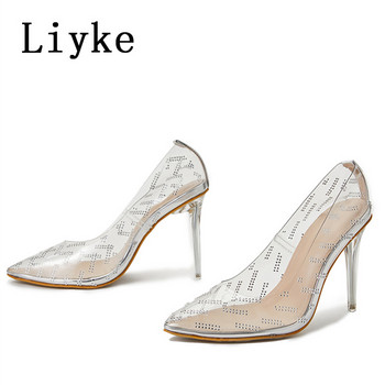 Liyke Άνοιξη 2023 Γυναικεία Μόδα Κρυστάλλινα Διαφανή ψηλοτάκουνα σέξι μυτερά δάχτυλα Slingback Stiletto Pumps Wedding Shoes Bride
