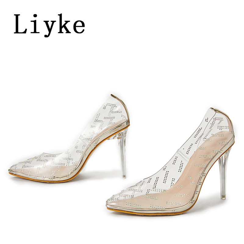 Liyke Ženske modne kristalno prozirne visoke potpetice, proljeće 2023., Seksi špicaste cipele s visokim vrhom na štikle Vjenčane cipele za mladenku
