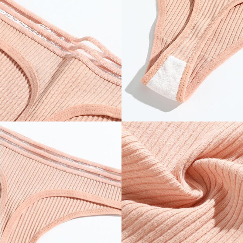 4 buc/lot tanga din bumbac Lenjerie de corp pentru femei Chiloți sexy cu nervuri Chiloți pentru femei Chiloți de culoare solidă Lenjerie cu talie joasă