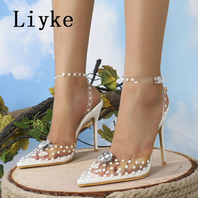 Liyke Ljetne modne tufnaste PVC prozirne naramenice za gležnjeve Ženske cipele na cipelare Seksi cipele na visoku potpeticu sa šiljatim prstima Vjenčane cipele