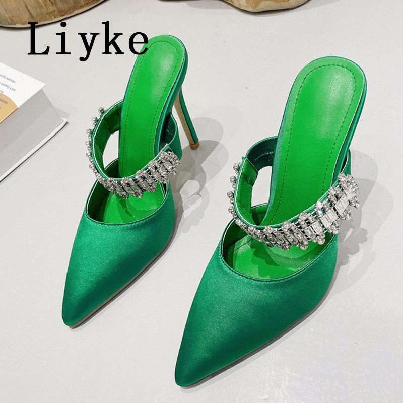 Liyke Seksi špicaste cipele s visokom potpeticom Mule papuče Modne kristalne naramenice Ženske čizme na natikače Cipele s natikačama Ljetne sandale