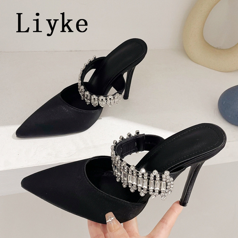 Liyke Seksi špicaste cipele s visokom potpeticom Mule papuče Modne kristalne naramenice Ženske čizme na natikače Cipele s natikačama Ljetne sandale