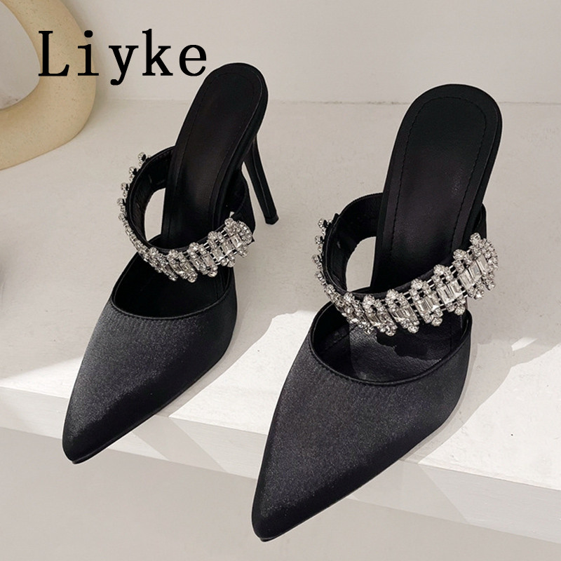 Liyke Seksi špicaste cipele s visokom potpeticom Mule papuče Modne kristalne naramenice Ženske čizme na natikače Cipele s natikačama Ljetne sandale