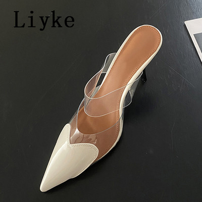 Liyke szexi hegyes orr vékony magassarkú öszvér papucs nyári szandál divatos szív alakú mintás felcsúsztatható pumpák női cipők piros