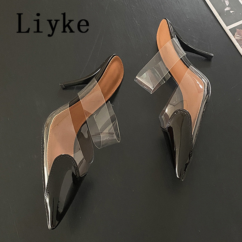 Liyke szexi hegyes orr vékony magassarkú öszvér papucs nyári szandál divatos szív alakú mintás felcsúsztatható pumpák női cipők piros