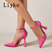 Dámske elegantné sandále s remienkom na platforme, jar/leto, nové, s kamienkami, s ostrou špičkou a vysokým podpätkom, Tacones Mujer