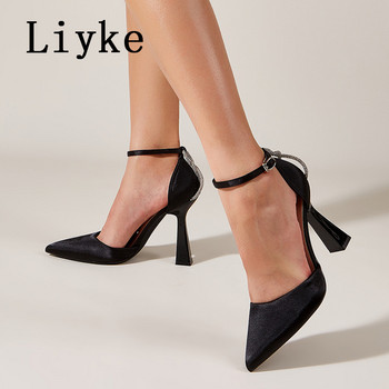 Liyke Άνοιξη Καλοκαίρι Νέα Αντλίες Rhinestone Γυναικεία παπούτσια Μόδα ψηλά τακούνια με μυτερά δάχτυλα Lady Elegant Slingback Σανδάλι Tacones Mujer