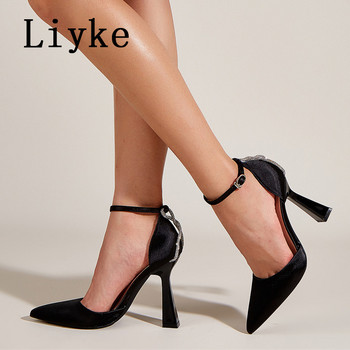 Liyke Άνοιξη Καλοκαίρι Νέα Αντλίες Rhinestone Γυναικεία παπούτσια Μόδα ψηλά τακούνια με μυτερά δάχτυλα Lady Elegant Slingback Σανδάλι Tacones Mujer