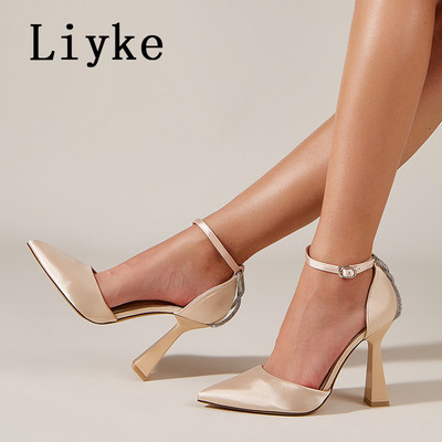 Dámske elegantné sandále s remienkom na platforme, jar/leto, nové, s kamienkami, s ostrou špičkou a vysokým podpätkom, Tacones Mujer