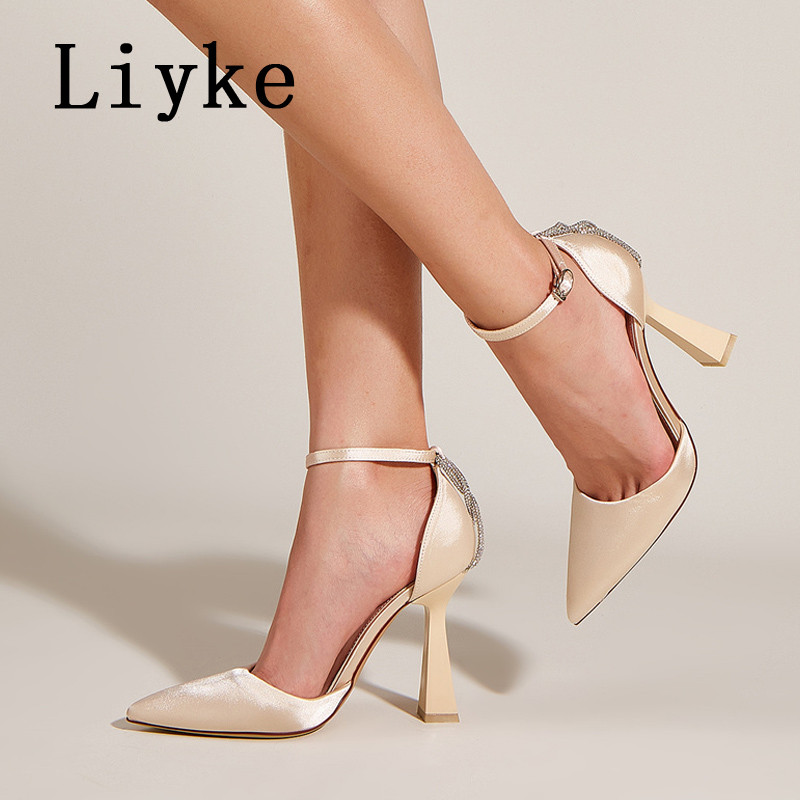 Dámske elegantné sandále s remienkom na platforme, jar/leto, nové, s kamienkami, s ostrou špičkou a vysokým podpätkom, Tacones Mujer